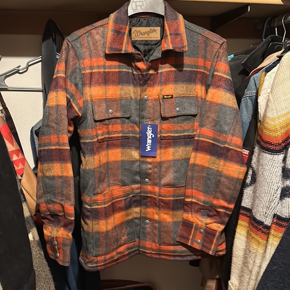 NWT Wrangler Flannel Shirt Jacket Quilted Lining Blaze Orange - Picture 5 of 5